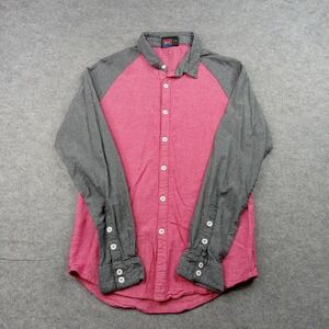 ARSNL Shirt Mens Medium Pink Gray Chambray Colorblock Button Front Long Sleeve